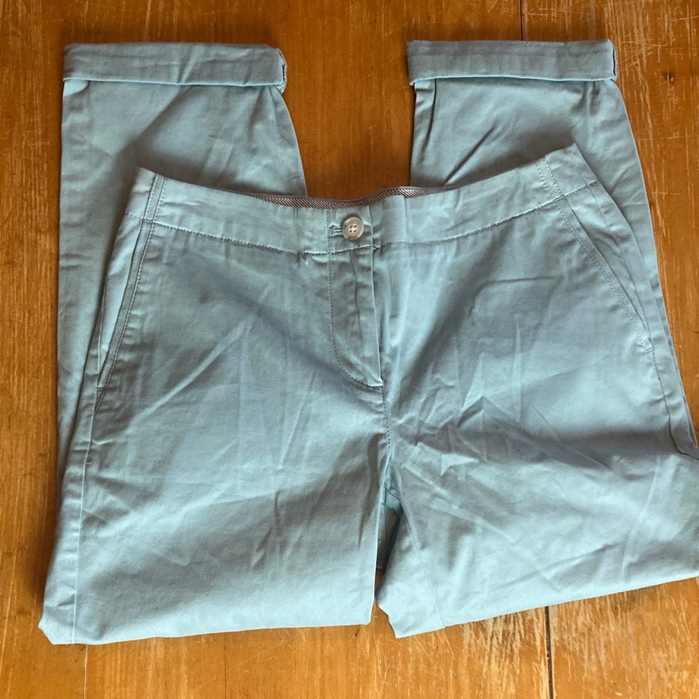 J. Jill Women’s New Chalk Blue Cropped Roll Cuff Cotton Blend Pants 8 Petite